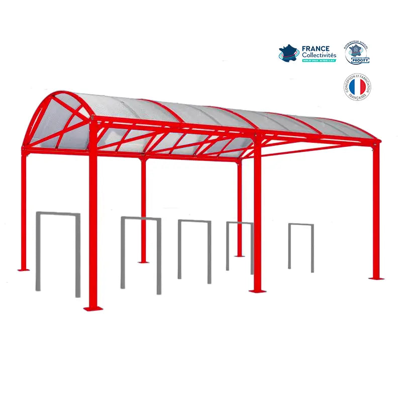 Abri vélos Voûte rouge pour 10 vélos, en pack avec 5 appuis milan