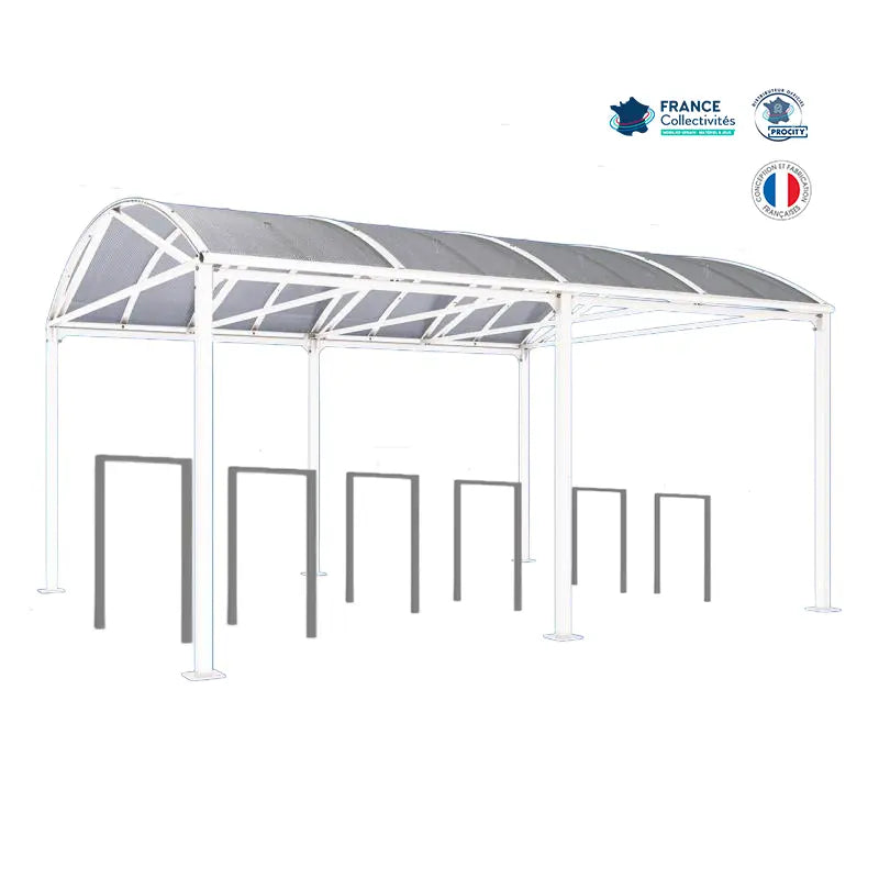 Abri vélos Voûte blanc pour 12 vélos, en pack avec 6 appuis milan