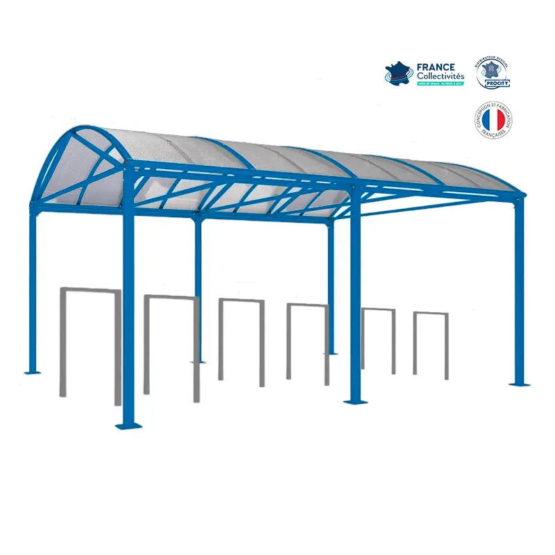 Abri vélos Voûte bleu pour 12 vélos, en pack avec 6 appuis milan