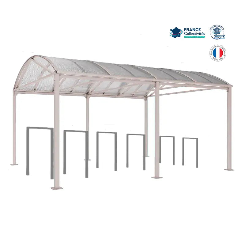 Abri vélos Voûte gris clair pour 12 vélos, en pack avec 6 appuis milan