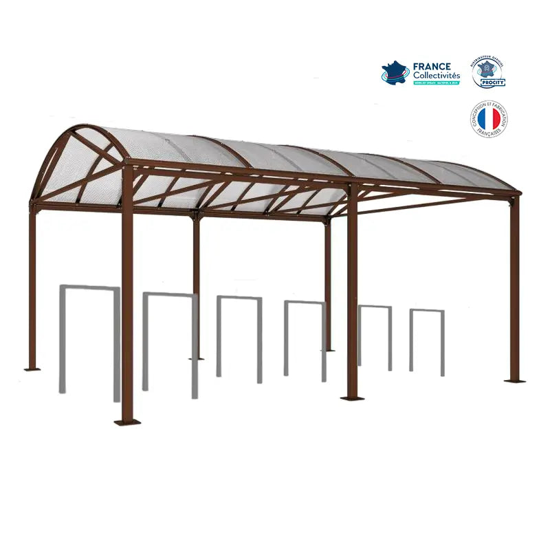Abri vélos Voûte marron pour 12 vélos, en pack avec 6 appuis milan