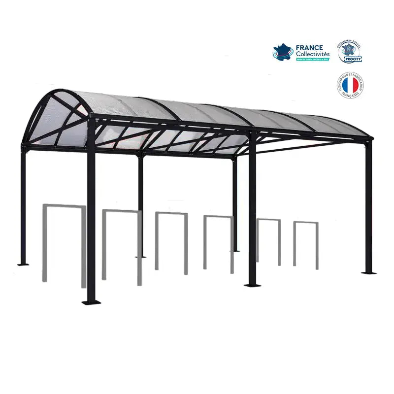 Abri vélos Voûte noir pour 12 vélos, en pack avec 6 appuis milan