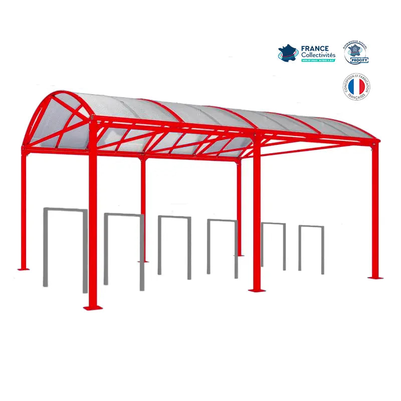 Abri vélos Voûte rouge pour 12 vélos, en pack avec 6 appuis milan