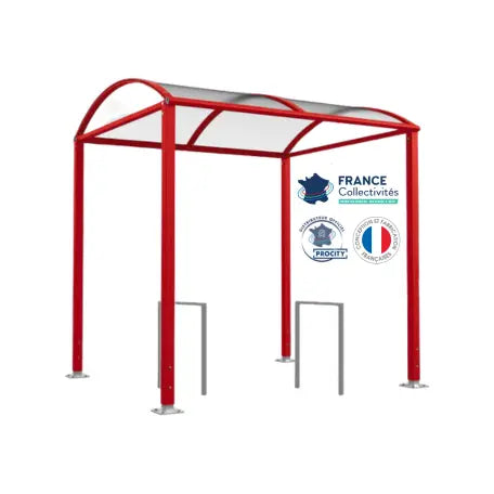 Abri vélos Voûte rouge pour 4 vélos, en pack avec 2 appuis milan