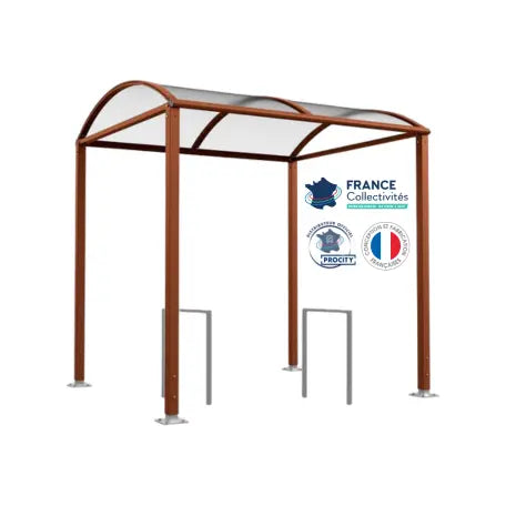 Abri vélos Voûte corten pour 4 vélos, en pack avec 2 appuis milan