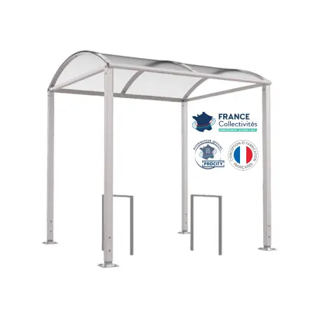 Abri vélos Voûte gris clair pour 4 vélos, en pack avec 2 appuis milan