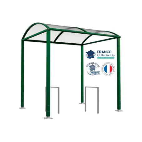 Abri vélos Voûte vert pour 4 vélos, en pack avec 2 appuis milan