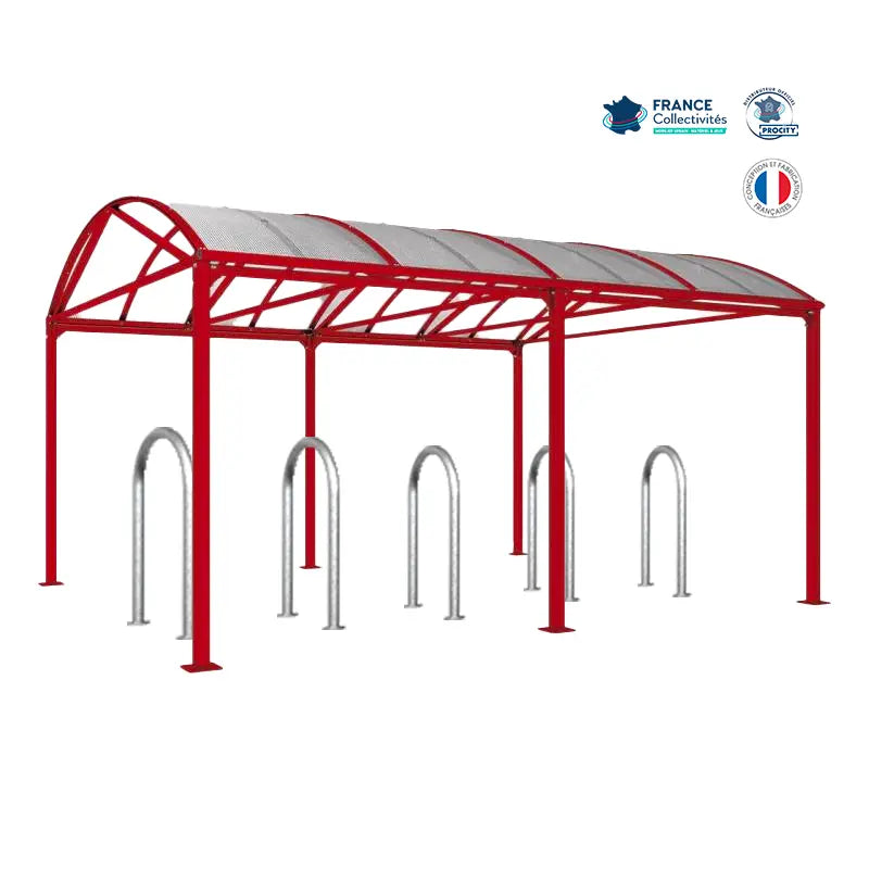 Abri vélos Voûte bordeaux pour 10 vélos, en pack avec 5 appuis trombone