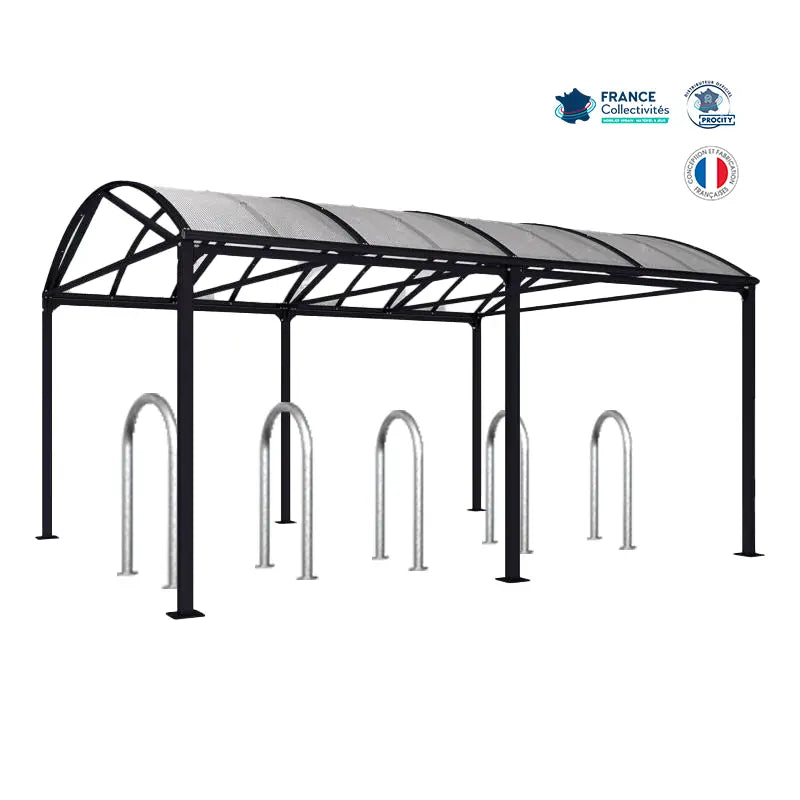 Abri vélos Voûte noir pour 10 vélos, en pack avec 5 appuis trombone
