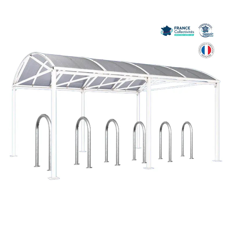 Abri vélos Voûte blanc pour 12 vélos, en pack avec 6 appuis trombone