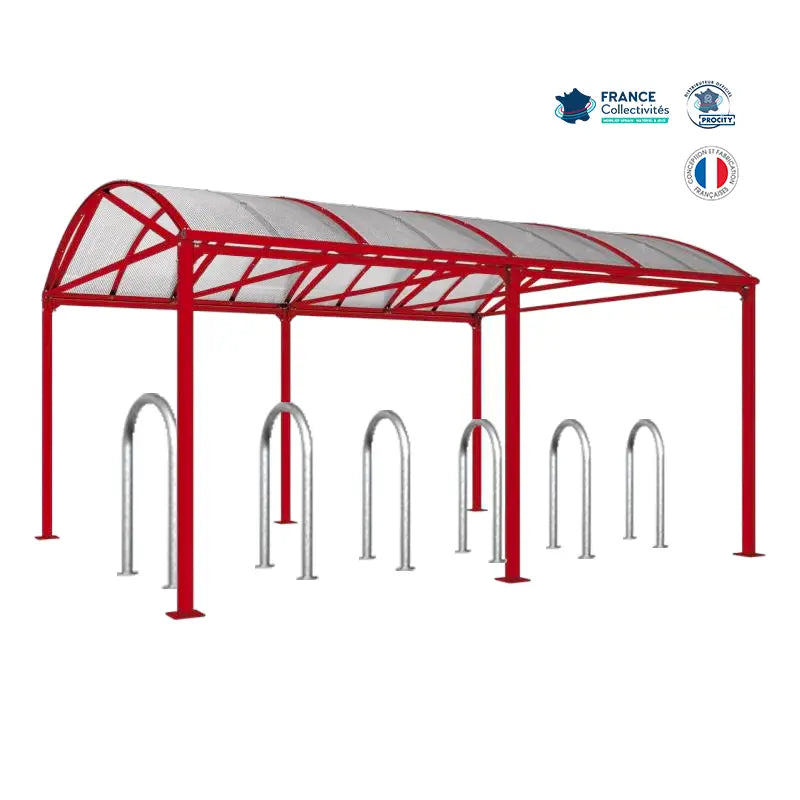 Abri vélos Voûte bordeaux pour 12 vélos, en pack avec 6 appuis trombone