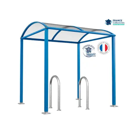Abri vélos Voûte bleu pour 4 vélos, en pack avec 2 appuis trombone