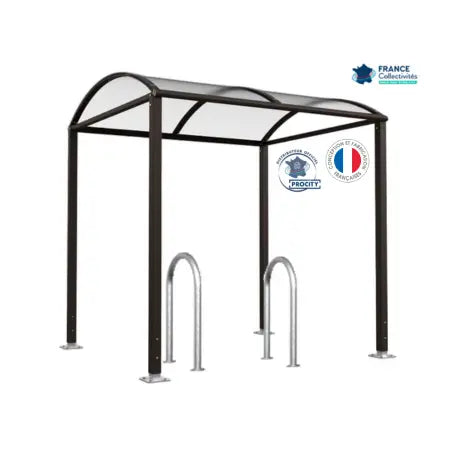 Abri vélos Voûte noir pour 4 vélos, en pack avec 2 appuis trombone