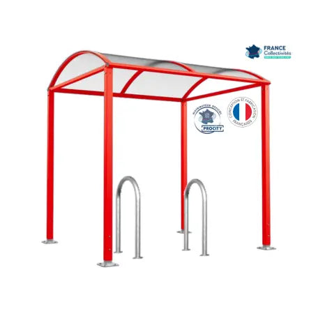 Abri vélos Voûte rouge pour 4 vélos, en pack avec 2 appuis trombone