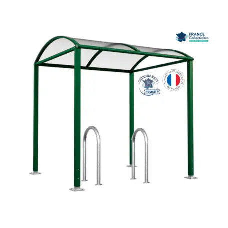 Abri vélos Voûte vert pour 4 vélos, en pack avec 2 appuis trombone