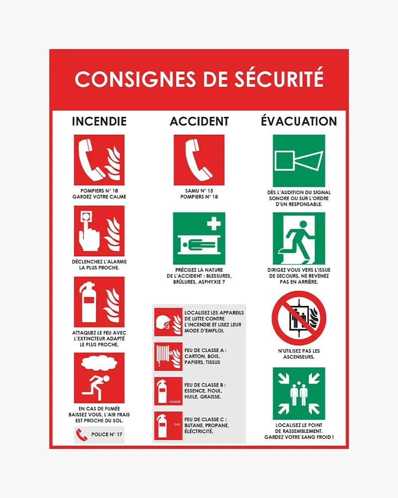 Panneau de consignes Incendie évacuation accident (lot de 5) france collectivités