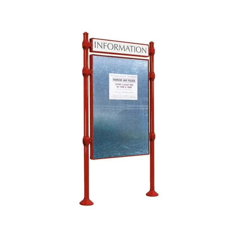 Panneau d'affichage vertical en extérieur à fixer avec bandeau titre, avec pommeau agora bordeaux