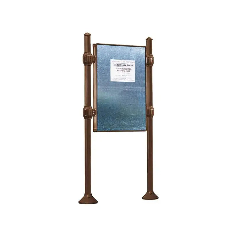 Panneau d'affichage vertical en extérieur à fixer sans bandeau titre, avec pommeau agora marron