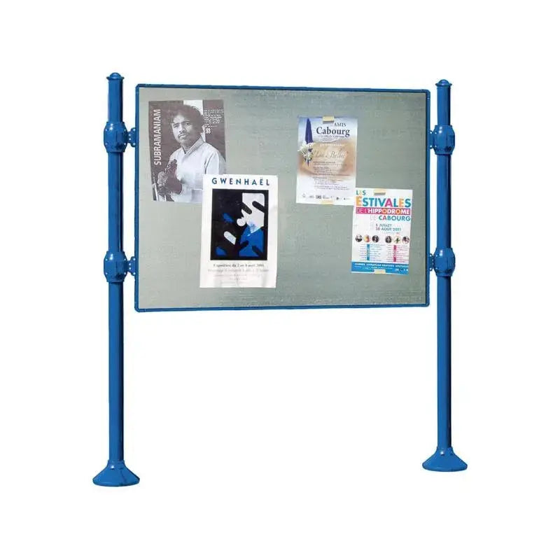 Panneau d'affichage horizontal en extérieur à fixer sans bandeau titre, avec pommeau agora bleu