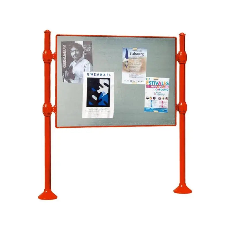 Panneau d'affichage horizontal en extérieur à fixer sans bandeau titre, avec pommeau agora rouge
