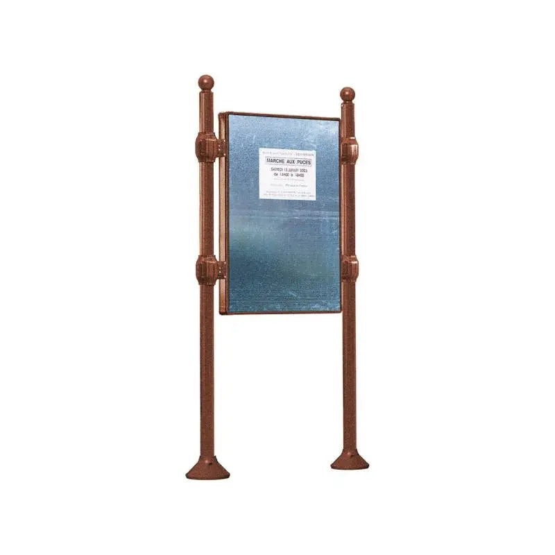 Panneau d'affichage vertical en extérieur à fixer sans bandeau titre, avec pommeau boule corten