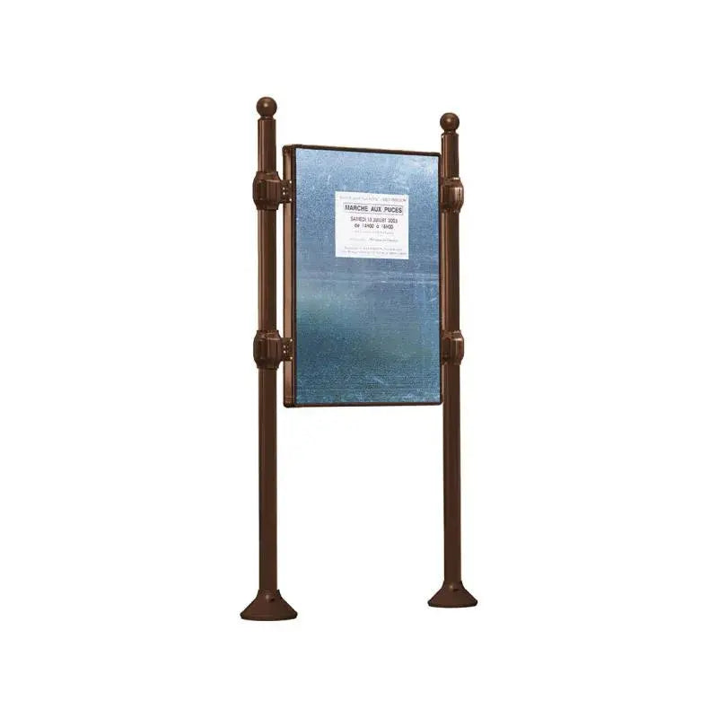 Panneau d'affichage vertical en extérieur à fixer sans bandeau titre, avec pommeau boule marron