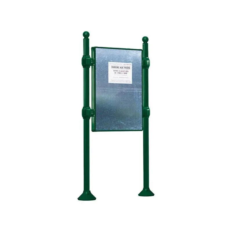 Panneau d'affichage vertical en extérieur à fixer sans bandeau titre, avec pommeau boule vert
