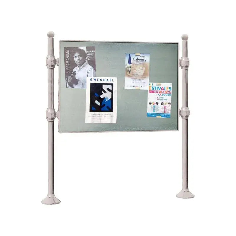 Panneau d'affichage horizontal en extérieur à fixer sans bandeau titre, avec pommeau boule gris clair