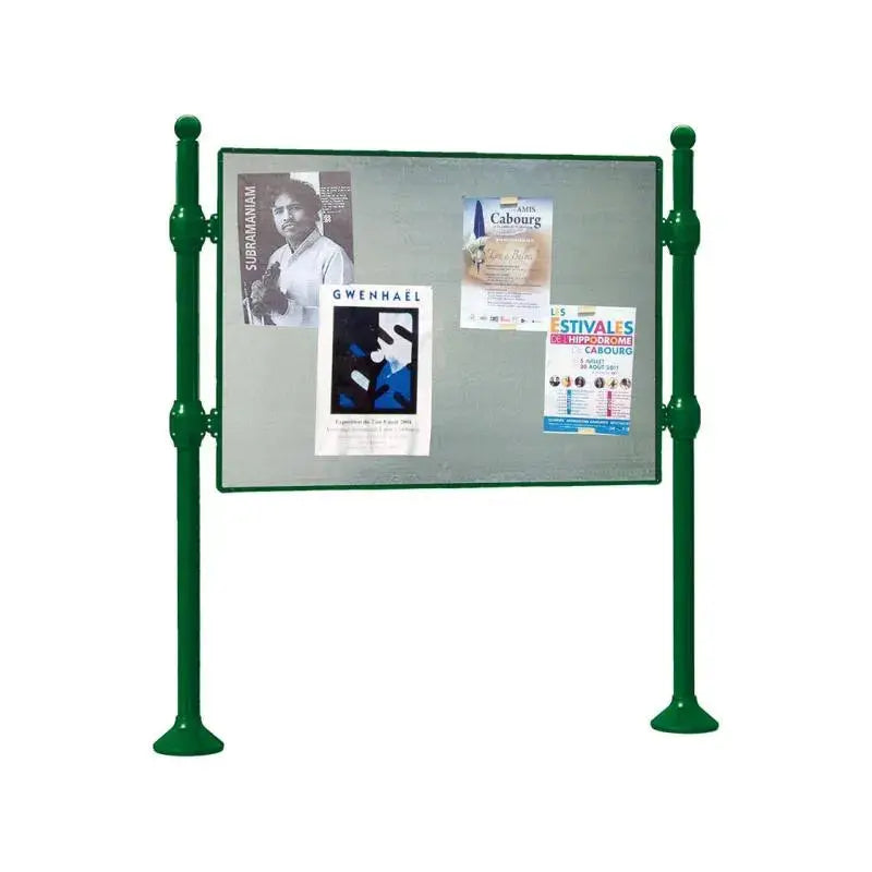Panneau d'affichage horizontal en extérieur à fixer sans bandeau titre, avec pommeau boule vert