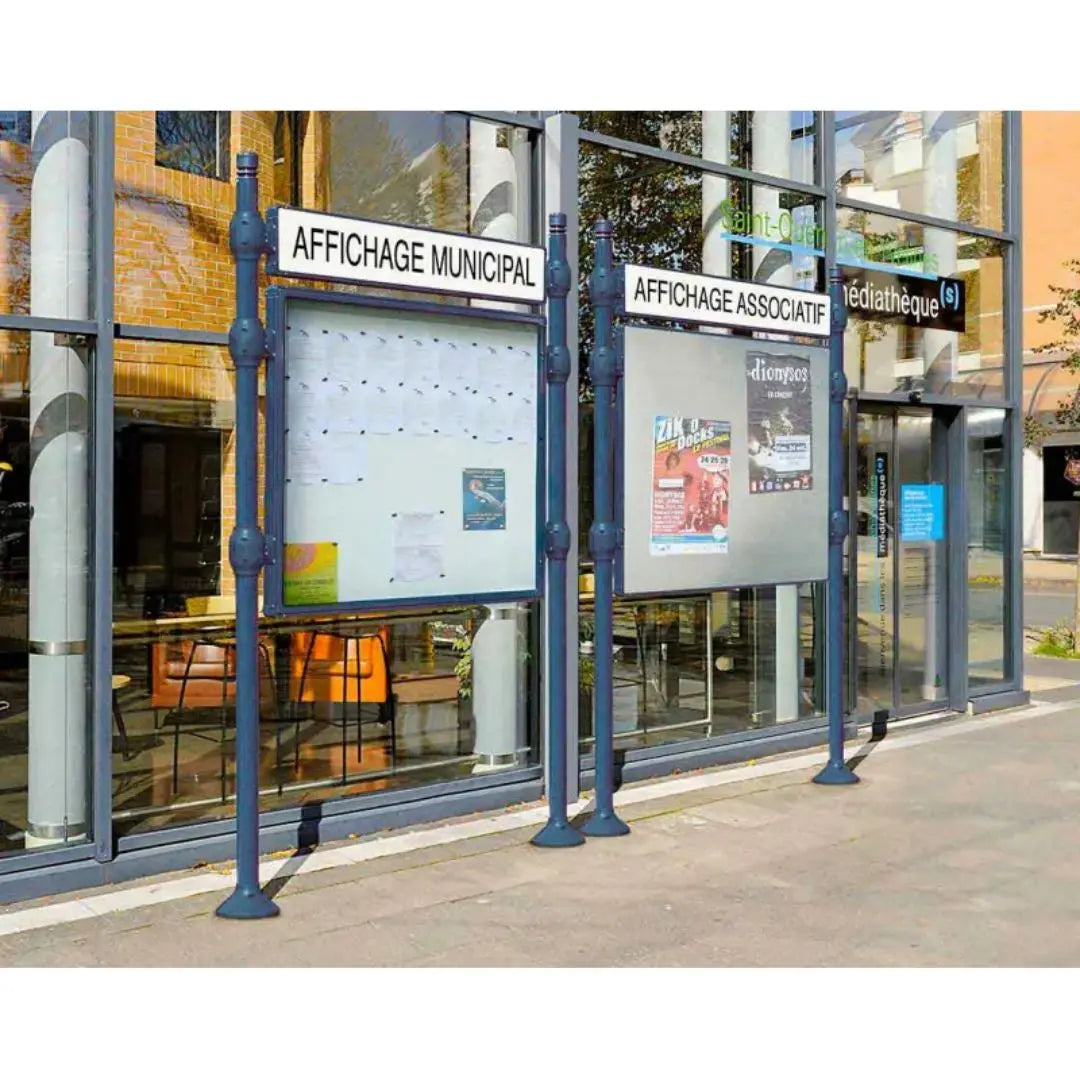 Panneau d'affichage vertical en extérieur à fixer sans bandeau titre, avec pommeau city gris city
