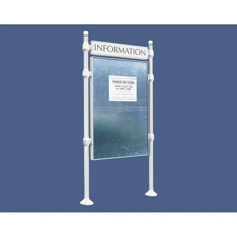 Panneau d'affichage vertical en extérieur à fixer avec bandeau titre, avec pommeau city blanc