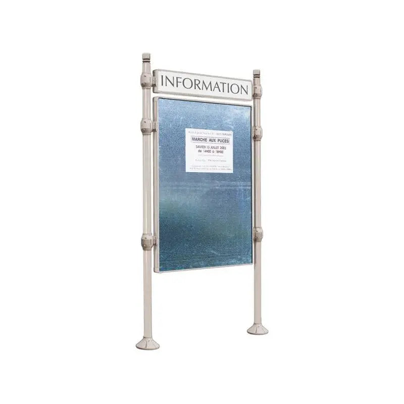 Panneau d'affichage vertical en extérieur à fixer avec bandeau titre, avec pommeau city gris clair