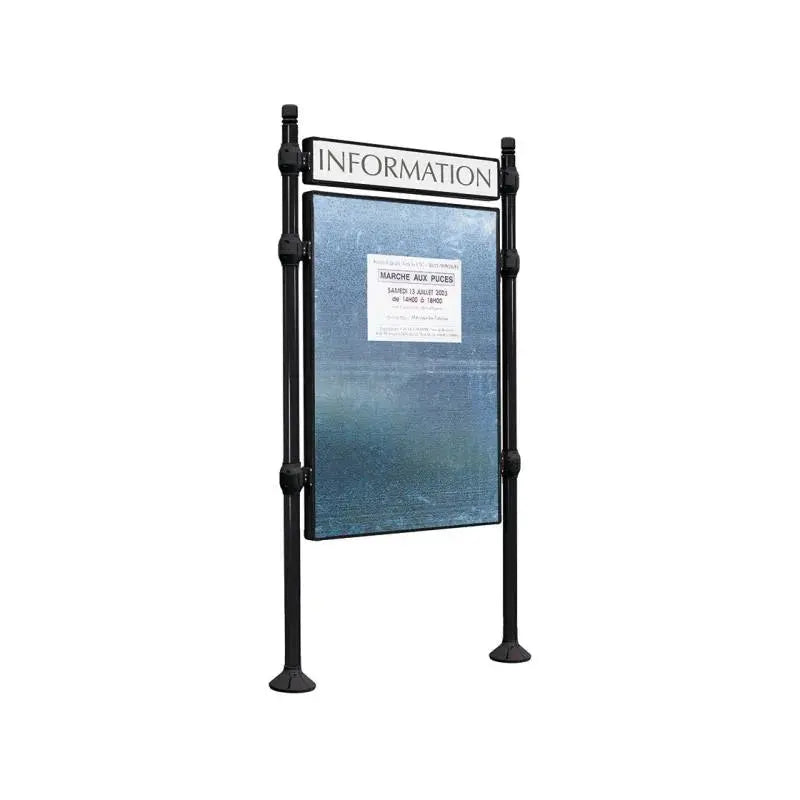 Panneau d'affichage vertical en extérieur à fixer avec bandeau titre, avec pommeau city noir