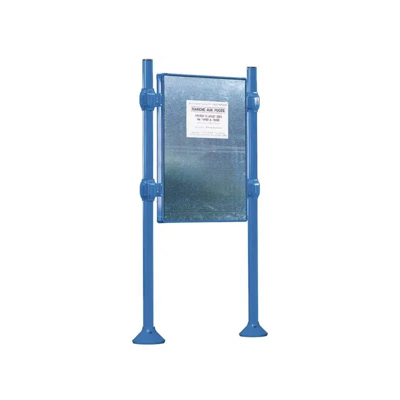 Panneau d'affichage vertical en extérieur à fixer, avec pommeau en inox brossé bleu