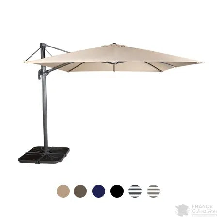 Parasol alu 300 x 300 cm ouverture 360° avec embase Flexo france collectivités