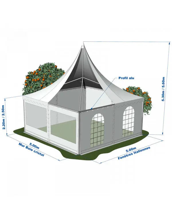 Tente Pagode alu garden 5 x 5 m toit + armature france collectivités