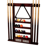 Porte queues mural de billard complet pour rangement de 6 queues de billard, jeu de billes, triangle et compteur de point