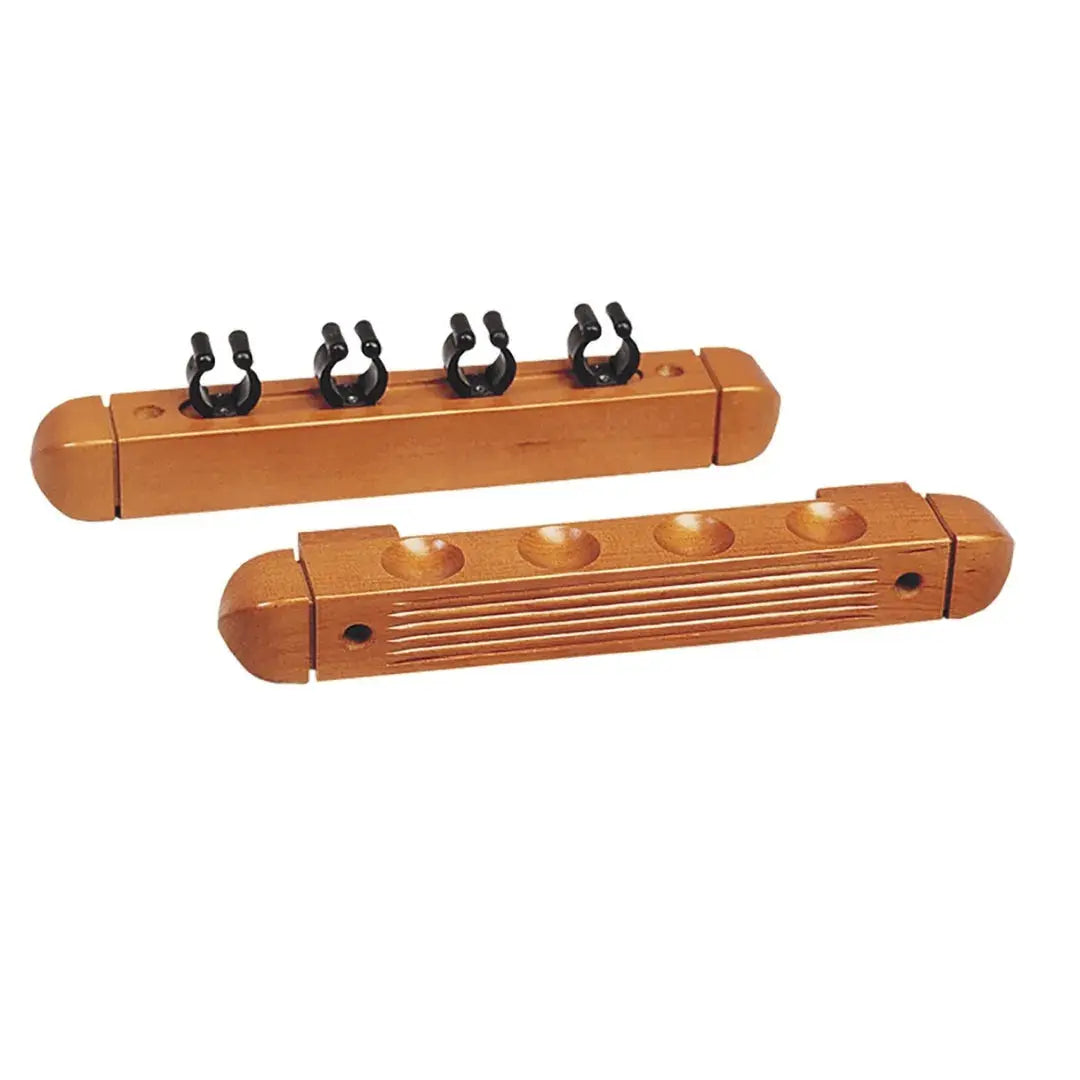 Porte queues mural de billard couleur teinte bois pour rangement de 4 queues de billard