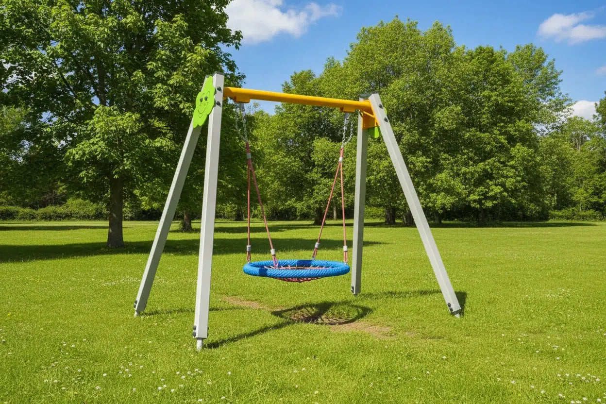 Aire de jeux balançoire nacelle Mery avec nacelle sécurisée et hauteur de chute 147 cm