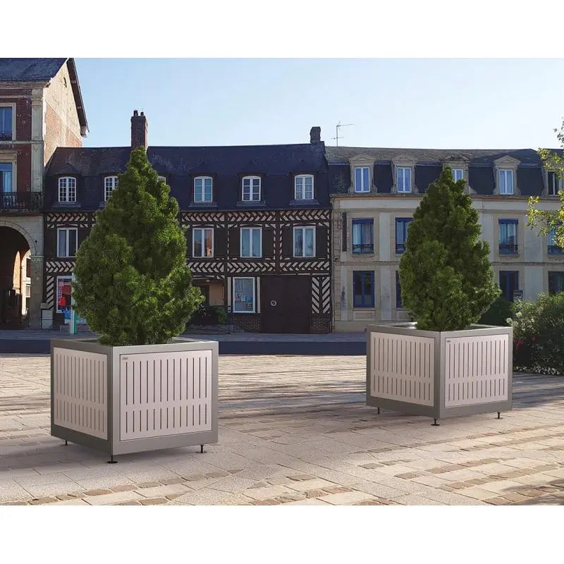 Jardinière Silaos acier grand format avec pieds réglables pour aménagement extérieur