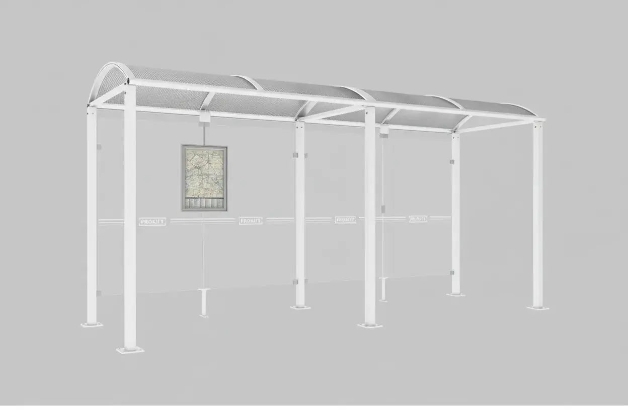Abribus Noirmoutier ouvert avec toiture aluminium et polycarbonate anti-UV