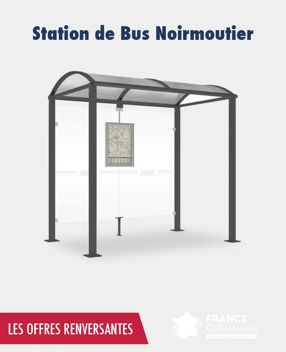 Abribus Noirmoutier sans bardage latéral avec structure acier et toiture voûtée