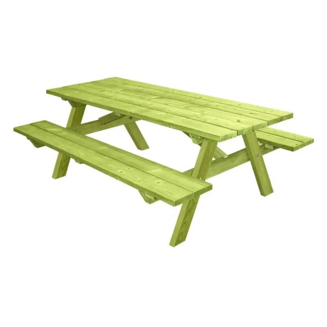 Table de pique-nique Munich II en bois de pin traité autoclave avec bancs intégrés pour extérieur