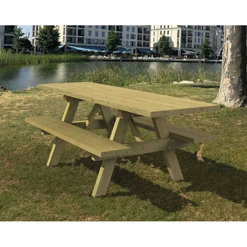 table de pique-nique en bois mise en situation