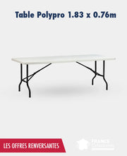 Promo 10 ou 20 tables polypro 1.83 x 76 cm + 1 chariot france collectivités