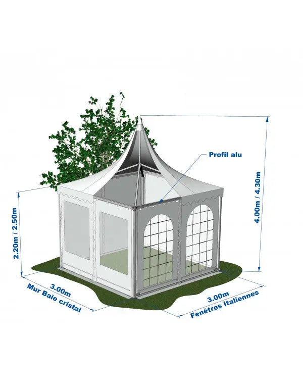 Tente Pagode alu garden 3 x 3 m toit + armature france collectivités