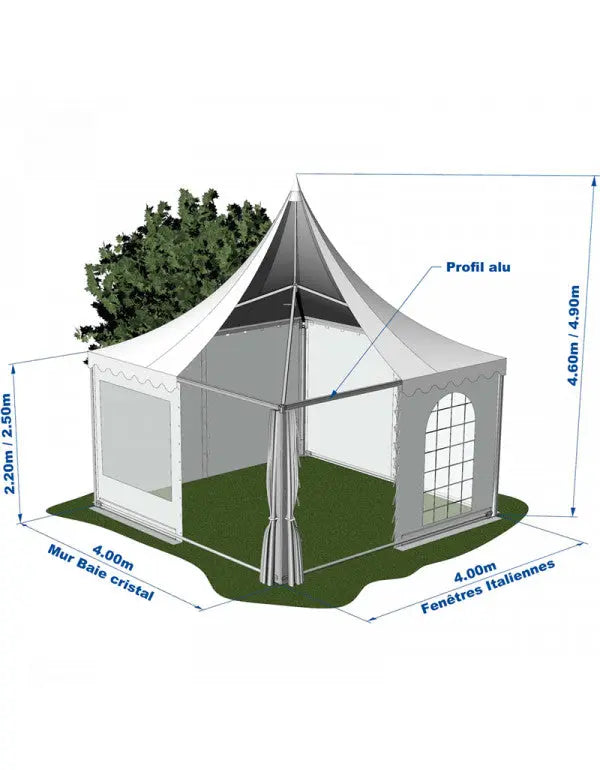 Tente Pagode alu garden 4 x 4 m - Complète france collectivités