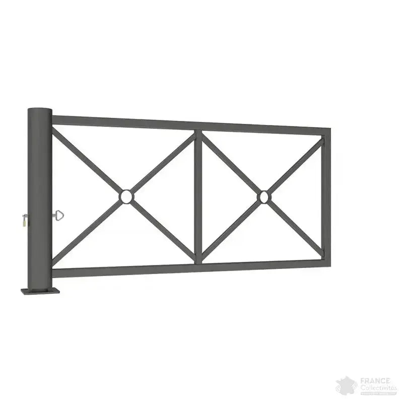 Barrière tournante déco en acier peint sur galva avec structure tubes 50x50 mm et 30x30 mm