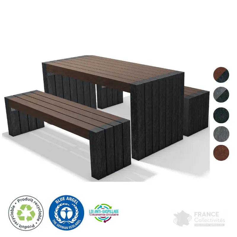 Ensemble table et bancs en plastique recyclé Calero