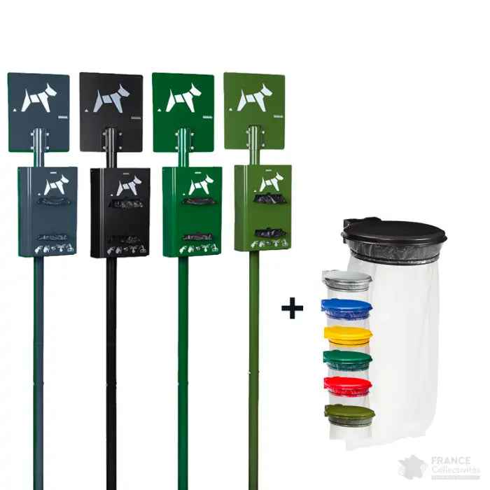 Borne hygiène canine sur poteau Hygeca + support sac collecmur Essentiel 110L Rossignol